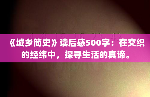 《城乡简史》读后感500字：在交织的经纬中，探寻生活的真谛。