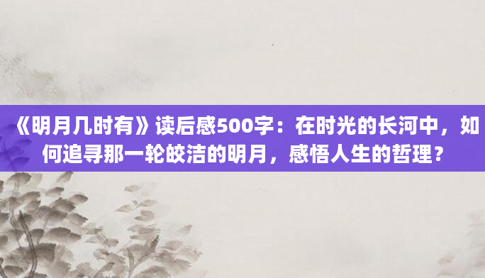 《明月几时有》读后感500字：在时光的长河中，如何追寻那一轮皎洁的明月，感悟人生的哲理？