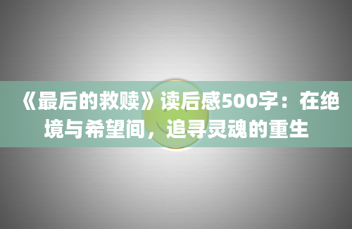 《最后的救赎》读后感500字：在绝境与希望间，追寻灵魂的重生