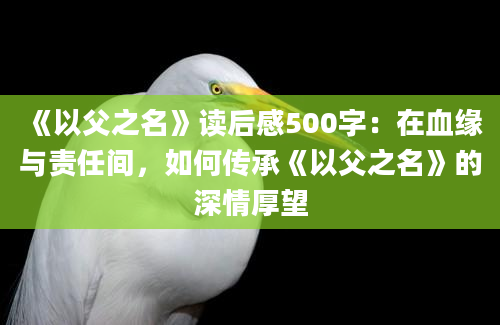 《以父之名》读后感500字：在血缘与责任间，如何传承《以父之名》的深情厚望