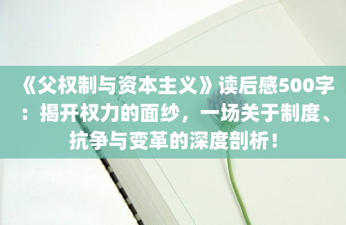 《父权制与资本主义》读后感500字：揭开权力的面纱，一场关于制度、抗争与变革的深度剖析！