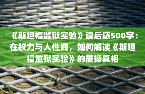 《斯坦福监狱实验》读后感500字：在权力与人性间，如何解读《斯坦福监狱实验》的震撼真相