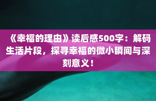 《幸福的理由》读后感500字：解码生活片段，探寻幸福的微小瞬间与深刻意义！