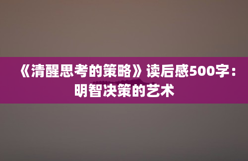 《清醒思考的策略》读后感500字：明智决策的艺术