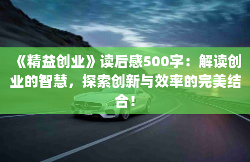 《精益创业》读后感500字：解读创业的智慧，探索创新与效率的完美结合！