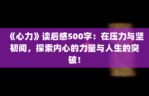 《心力》读后感500字：在压力与坚韧间，探索内心的力量与人生的突破！