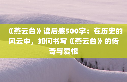 《燕云台》读后感500字：在历史的风云中，如何书写《燕云台》的传奇与爱恨