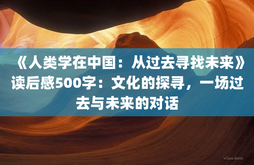 《人类学在中国：从过去寻找未来》读后感500字：文化的探寻，一场过去与未来的对话