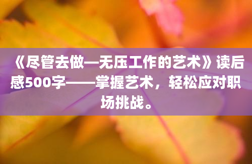 《尽管去做—无压工作的艺术》读后感500字——掌握艺术，轻松应对职场挑战。