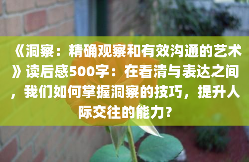 《洞察：精确观察和有效沟通的艺术》读后感500字：在看清与表达之间，我们如何掌握洞察的技巧，提升人际交往的能力？