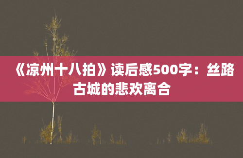 《凉州十八拍》读后感500字：丝路古城的悲欢离合