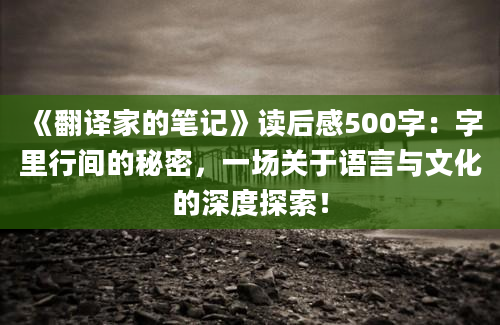 《翻译家的笔记》读后感500字：字里行间的秘密，一场关于语言与文化的深度探索！