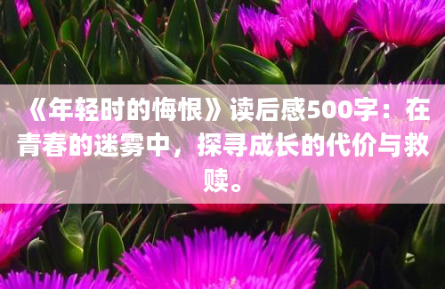 《年轻时的悔恨》读后感500字：在青春的迷雾中，探寻成长的代价与救赎。