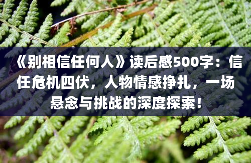 《别相信任何人》读后感500字：信任危机四伏，人物情感挣扎，一场悬念与挑战的深度探索！