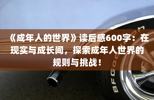 《成年人的世界》读后感600字：在现实与成长间，探索成年人世界的规则与挑战！