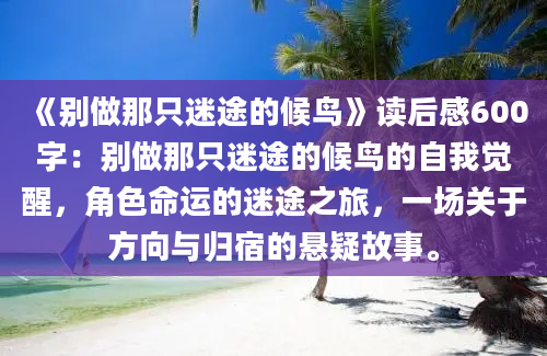 《别做那只迷途的候鸟》读后感600字：别做那只迷途的候鸟的自我觉醒，角色命运的迷途之旅，一场关于方向与归宿的悬疑故事。