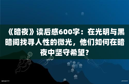 《暗夜》读后感600字：在光明与黑暗间找寻人性的微光，他们如何在暗夜中坚守希望？