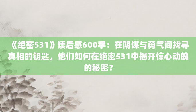 《绝密531》读后感600字：在阴谋与勇气间找寻真相的钥匙，他们如何在绝密531中揭开惊心动魄的秘密？