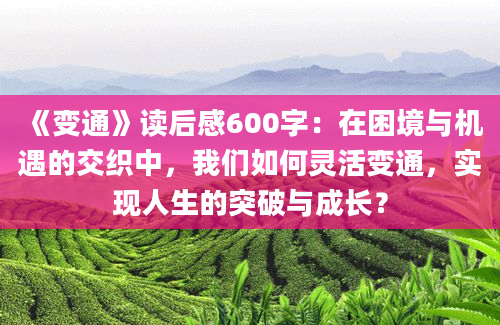 《变通》读后感600字：在困境与机遇的交织中，我们如何灵活变通，实现人生的突破与成长？