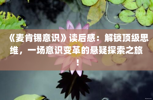 《麦肯锡意识》读后感：解锁顶级思维，一场意识变革的悬疑探索之旅！