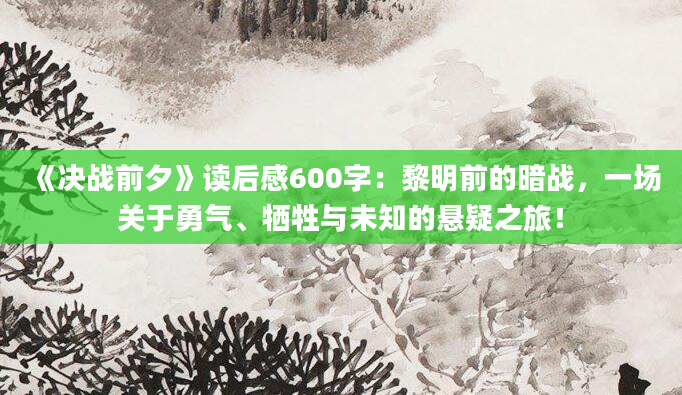 《决战前夕》读后感600字：黎明前的暗战，一场关于勇气、牺牲与未知的悬疑之旅！