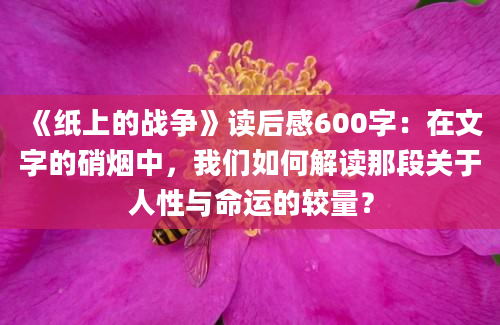 《纸上的战争》读后感600字：在文字的硝烟中，我们如何解读那段关于人性与命运的较量？