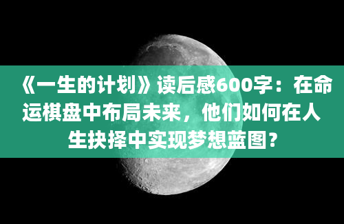 《一生的计划》读后感600字：在命运棋盘中布局未来，他们如何在人生抉择中实现梦想蓝图？