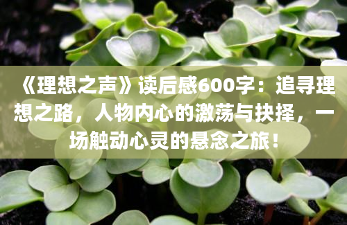 《理想之声》读后感600字：追寻理想之路，人物内心的激荡与抉择，一场触动心灵的悬念之旅！