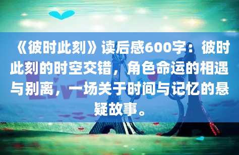 《彼时此刻》读后感600字：彼时此刻的时空交错，角色命运的相遇与别离，一场关于时间与记忆的悬疑故事。