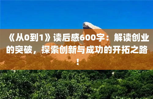 《从0到1》读后感600字：解读创业的突破，探索创新与成功的开拓之路！