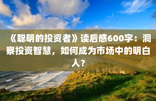 《聪明的投资者》读后感600字：洞察投资智慧，如何成为市场中的明白人？