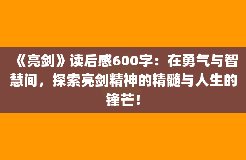 《亮剑》读后感600字：在勇气与智慧间，探索亮剑精神的精髓与人生的锋芒！