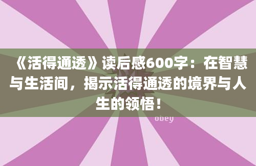 《活得通透》读后感600字：在智慧与生活间，揭示活得通透的境界与人生的领悟！