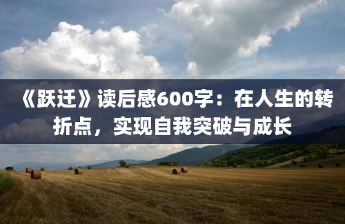 《跃迁》读后感600字：在人生的转折点，实现自我突破与成长