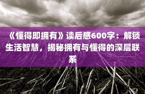 《懂得即拥有》读后感600字：解锁生活智慧，揭秘拥有与懂得的深层联系