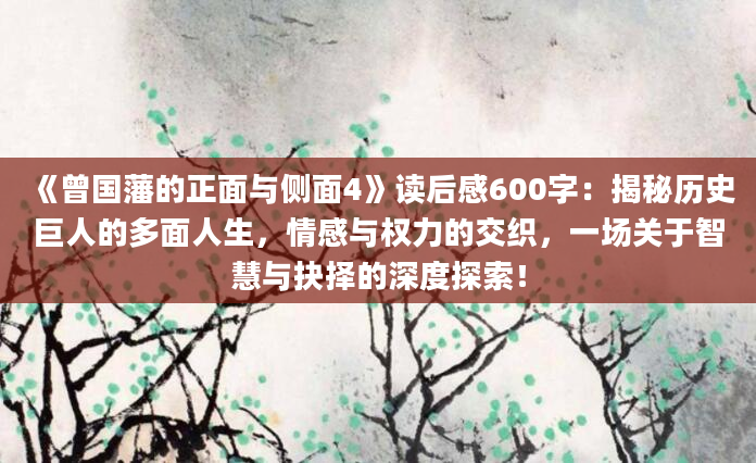 《曾国藩的正面与侧面4》读后感600字：揭秘历史巨人的多面人生，情感与权力的交织，一场关于智慧与抉择的深度探索！