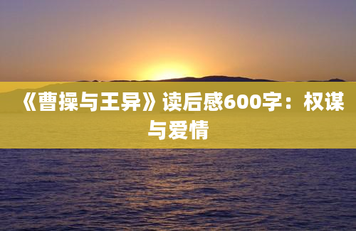 《曹操与王异》读后感600字：权谋与爱情