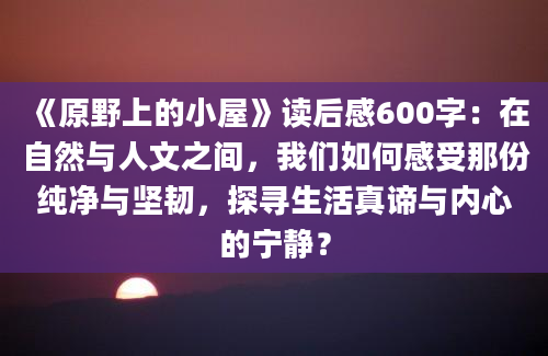 《原野上的小屋》读后感600字：在自然与人文之间，我们如何感受那份纯净与坚韧，探寻生活真谛与内心的宁静？