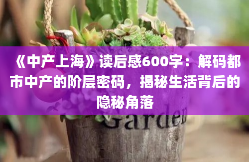 《中产上海》读后感600字：解码都市中产的阶层密码，揭秘生活背后的隐秘角落