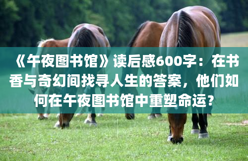 《午夜图书馆》读后感600字：在书香与奇幻间找寻人生的答案，他们如何在午夜图书馆中重塑命运？