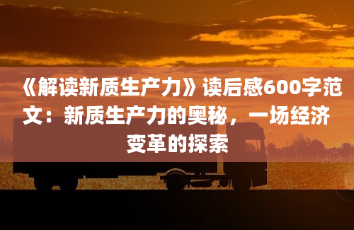 《解读新质生产力》读后感600字范文：新质生产力的奥秘，一场经济变革的探索