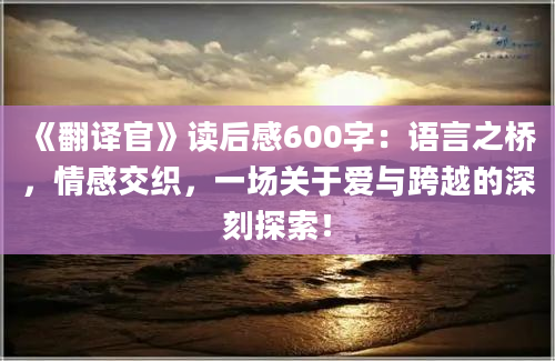 《翻译官》读后感600字：语言之桥，情感交织，一场关于爱与跨越的深刻探索！