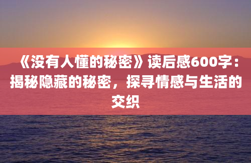 《没有人懂的秘密》读后感600字：揭秘隐藏的秘密，探寻情感与生活的交织