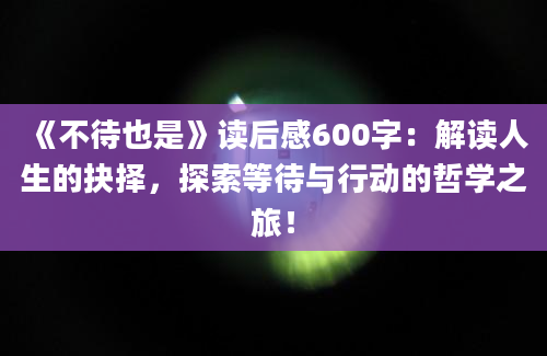 《不待也是》读后感600字：解读人生的抉择，探索等待与行动的哲学之旅！