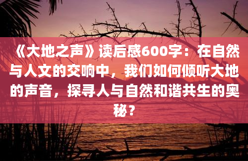 《大地之声》<a href=https://www.baixuetang.com target=_blank class=infotextkey>读后感</a>600字：在自然与人文的交响中，我们如何倾听大地的声音，探寻人与自然和谐共生的奥秘？