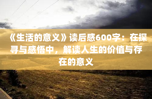 《生活的意义》读后感600字：在探寻与感悟中，解读人生的价值与存在的意义