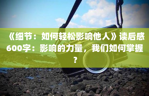 《细节：如何轻松影响他人》读后感600字：影响的力量，我们如何掌握？