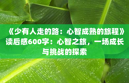 《少有人走的路：心智成熟的旅程》读后感600字：心智之旅，一场成长与挑战的探索