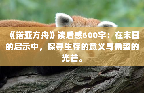 《诺亚方舟》读后感600字：在末日的启示中，探寻生存的意义与希望的光芒。