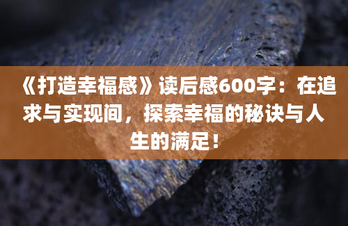 《打造幸福感》读后感600字：在追求与实现间，探索幸福的秘诀与人生的满足！